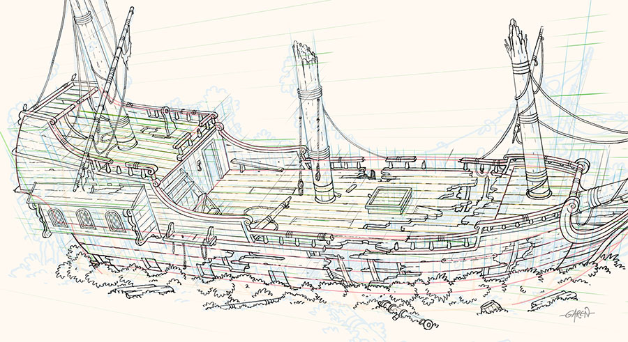 preliminary drawing for shipwreck