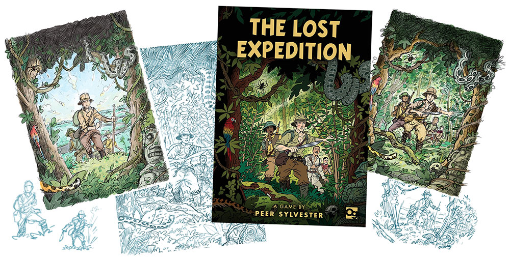 The Lost Expedition box art from rough to finished